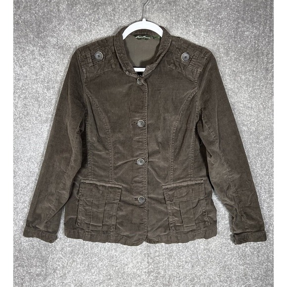 Eddie Bauer Corduroy Button Front Jacket Coat Womens Size Large Stretch Pockets - Picture 1 of 9